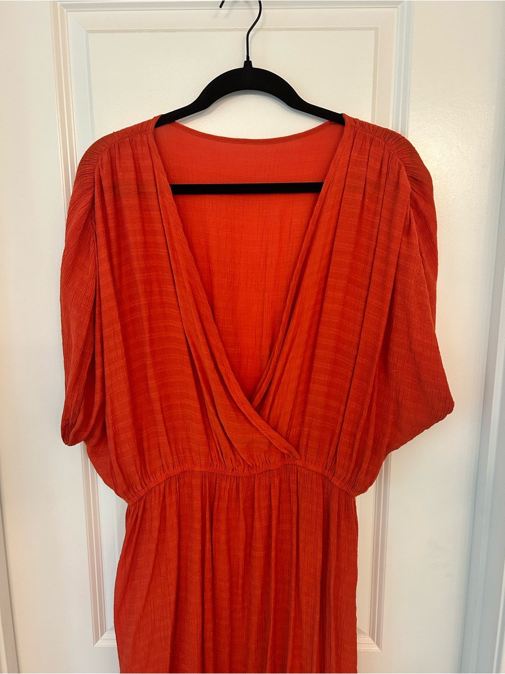 Burnt Orange Sheer Maxi Dress XL Textured Deep V Cover Up Boho Flowy - Picture 2 of 9